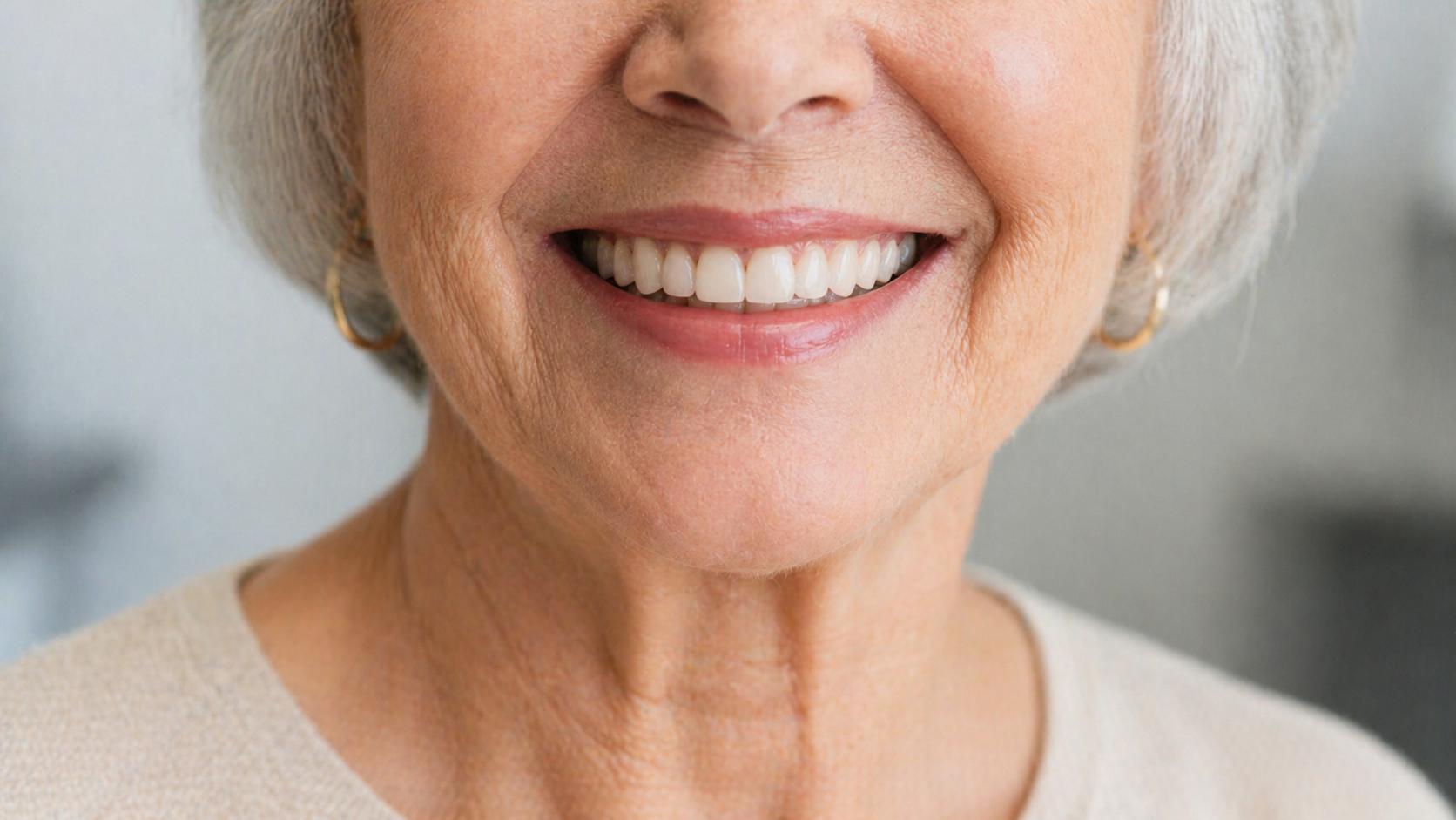 Traditional dentures: a smiling older patient at MK Dental Studio in Fulshear, TX