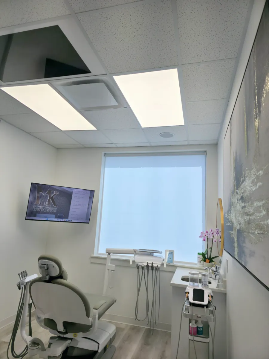Tamarron families visit this bright treatment room at MK Dental Studio in Fulshear, TX
